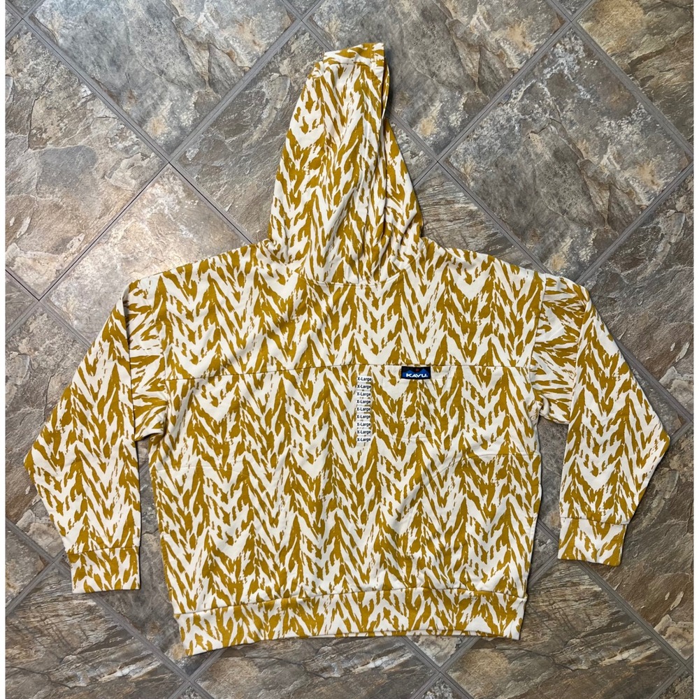 KAVU En Route Hoodie Women XL Sun Chevron NWT Relaxed Cropped Pullover